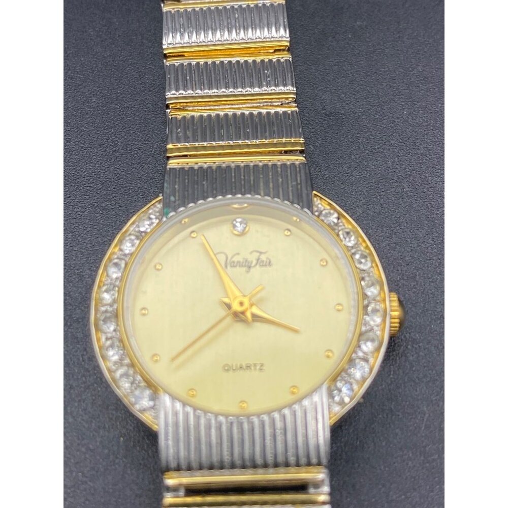 Vanity Fair Quartz Womens Watch Gold Face Crystals Two-Tone Band New Battery